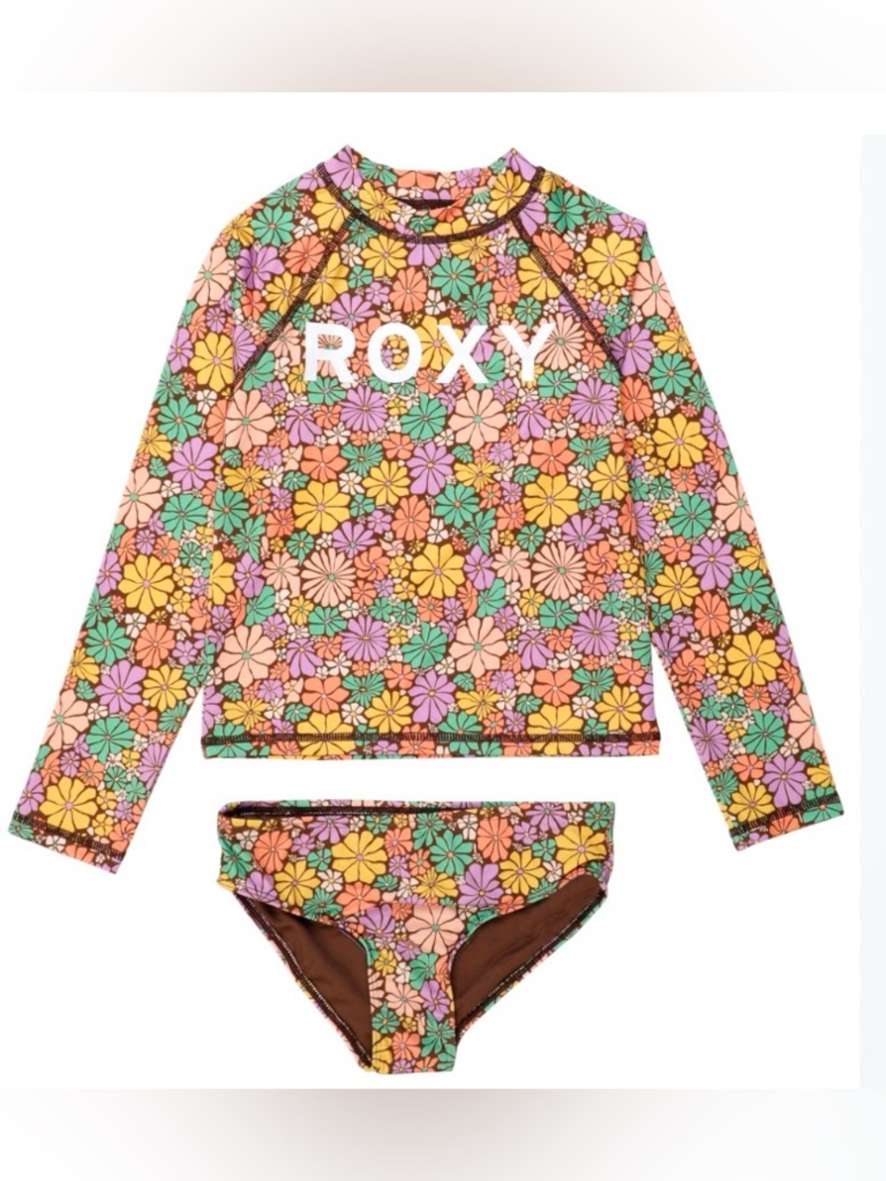 Roxy Girls' Floral Long-Sleeve Rash Guard and bottom Set